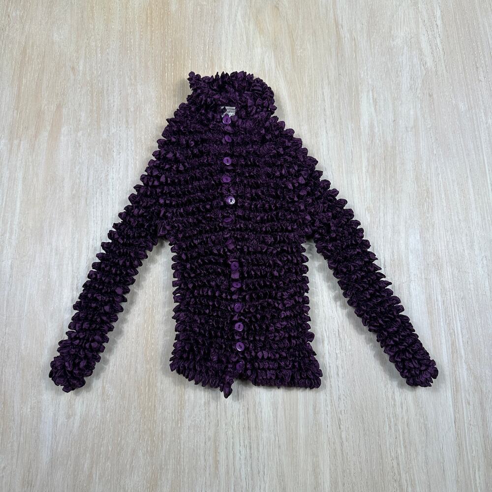 Fresh Popcorn Magic Stretch Crinkle Popcorn Shirt Y2K Button Front Purple OS